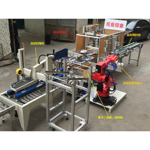 廣東自動開箱+機(jī)器人裝箱+自動封箱